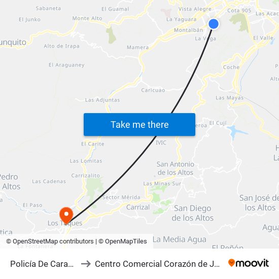 Policía De Caracas to Centro Comercial Corazón de Jesus map
