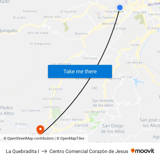 La Quebradita I to Centro Comercial Corazón de Jesus map