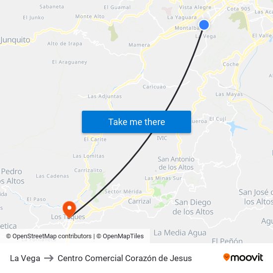 La Vega to Centro Comercial Corazón de Jesus map