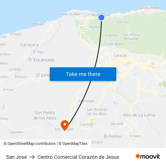San José to Centro Comercial Corazón de Jesus map