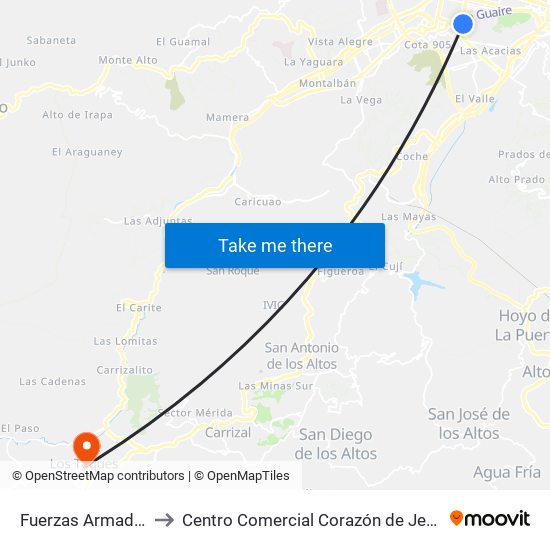 Fuerzas Armadas to Centro Comercial Corazón de Jesus map