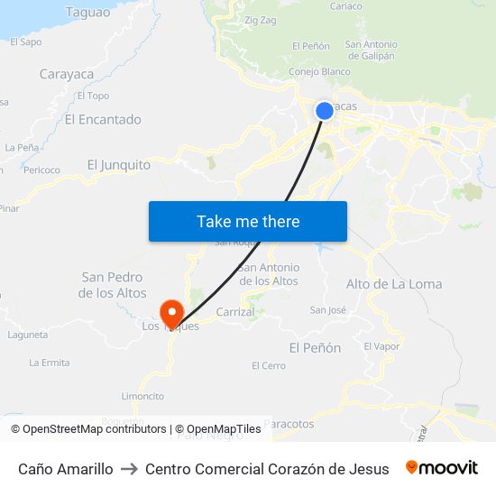 Caño Amarillo to Centro Comercial Corazón de Jesus map