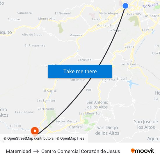 Maternidad to Centro Comercial Corazón de Jesus map