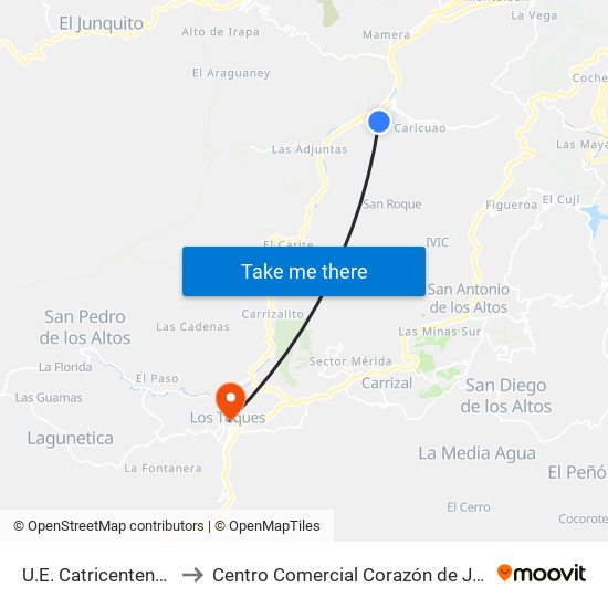 U.E. Catricentenario to Centro Comercial Corazón de Jesus map