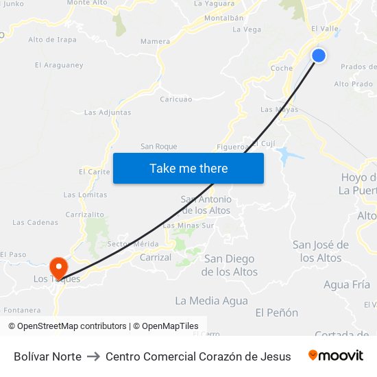 Bolívar Norte to Centro Comercial Corazón de Jesus map
