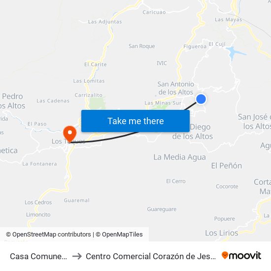 Casa Comunera to Centro Comercial Corazón de Jesus map