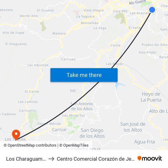 Los Charaguamos to Centro Comercial Corazón de Jesus map