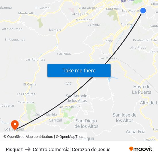 Rísquez to Centro Comercial Corazón de Jesus map