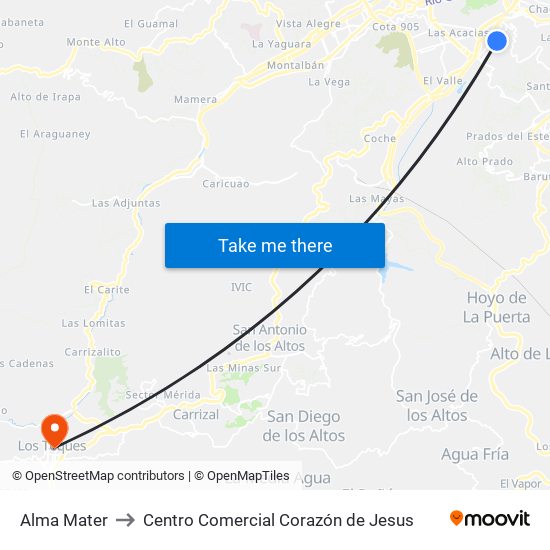 Alma Mater to Centro Comercial Corazón de Jesus map