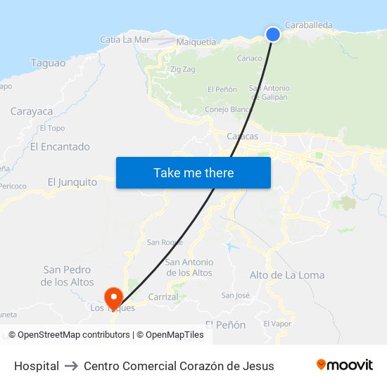 Hospital to Centro Comercial Corazón de Jesus map