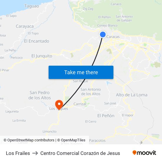 Los Frailes to Centro Comercial Corazón de Jesus map