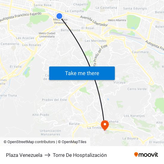 Plaza Venezuela to Torre De Hosptalización map