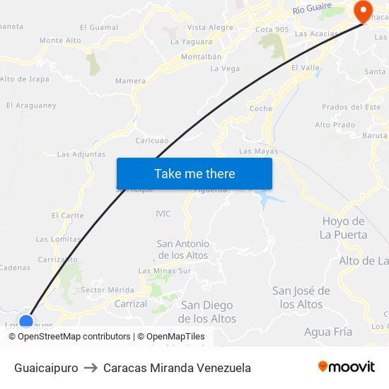 Guaicaipuro to Caracas Miranda Venezuela map