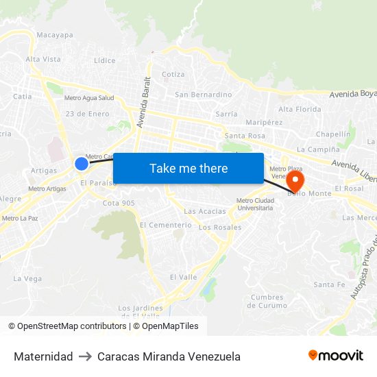 Maternidad to Caracas Miranda Venezuela map