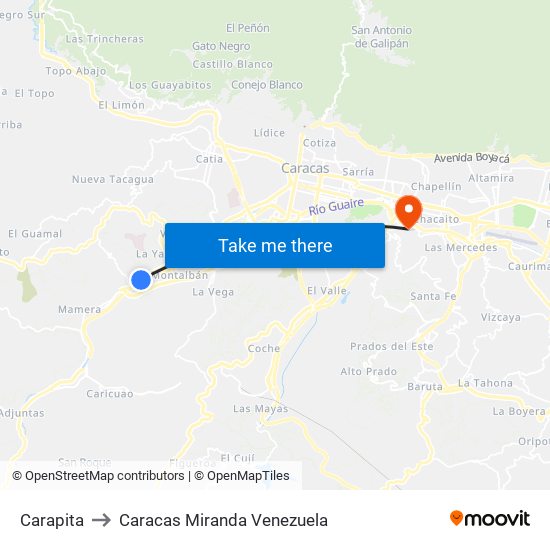 Carapita to Caracas Miranda Venezuela map