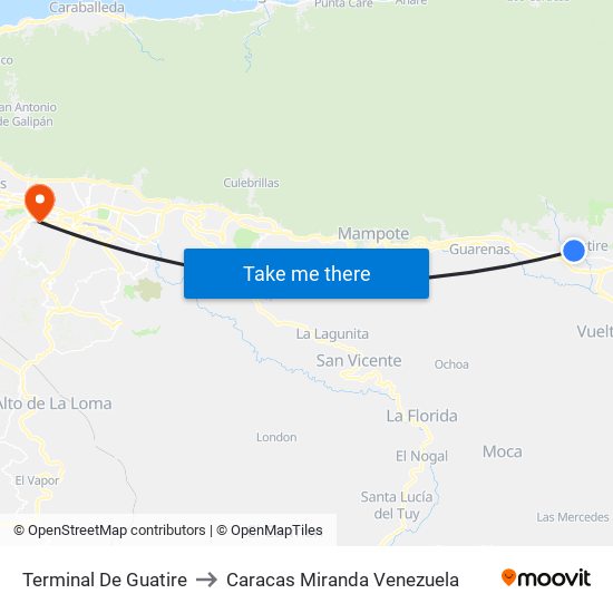 Terminal De Guatire to Caracas Miranda Venezuela map