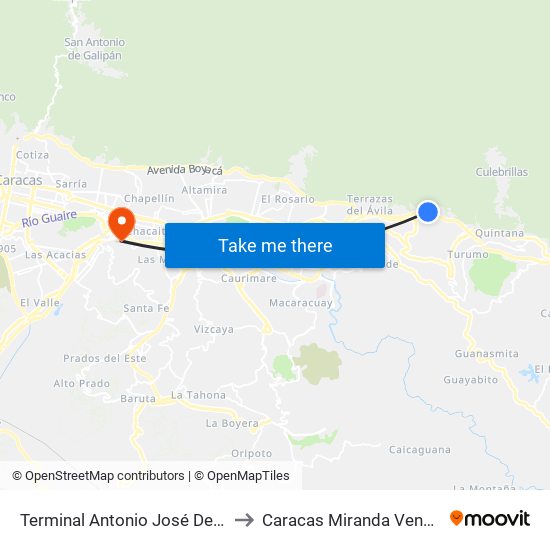 Terminal Antonio José De Sucre to Caracas Miranda Venezuela map