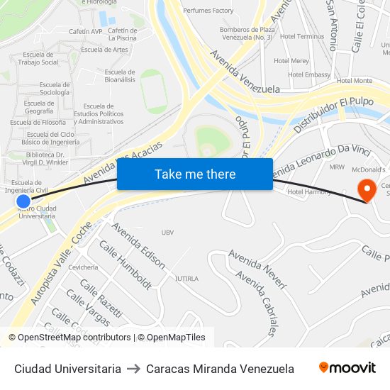 Ciudad Universitaria to Caracas Miranda Venezuela map