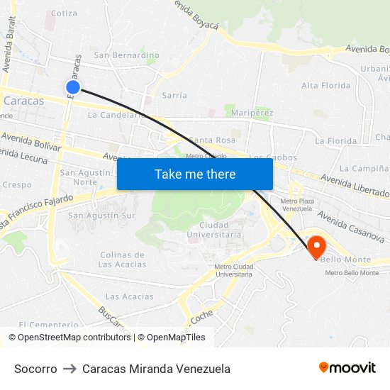 Socorro to Caracas Miranda Venezuela map