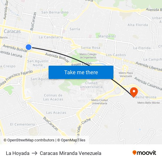 La Hoyada to Caracas Miranda Venezuela map