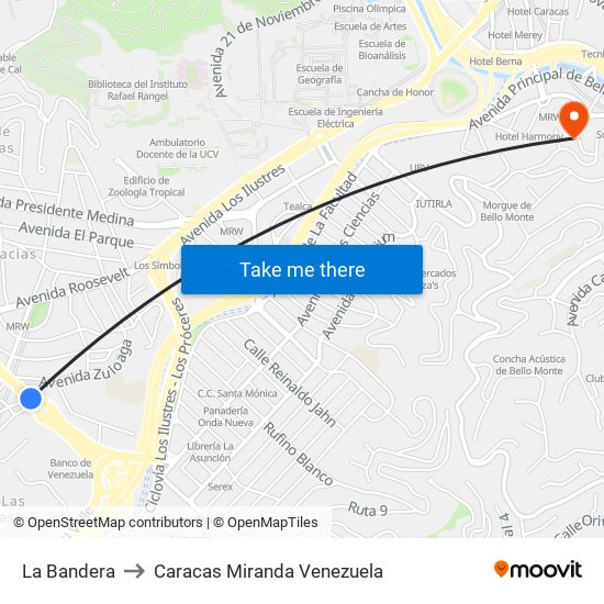 La Bandera to Caracas Miranda Venezuela map
