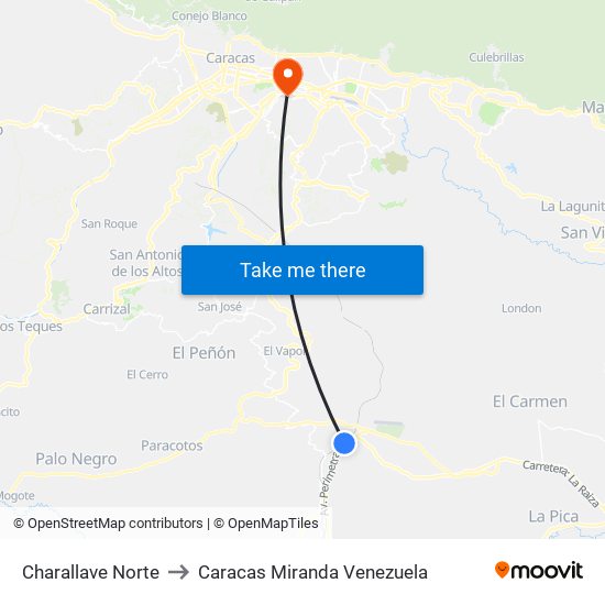 Charallave Norte to Caracas Miranda Venezuela map