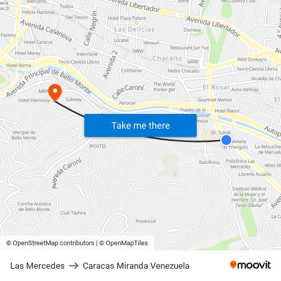 Las Mercedes to Caracas Miranda Venezuela map