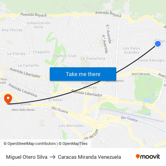 Miguel Otero Silva to Caracas Miranda Venezuela map