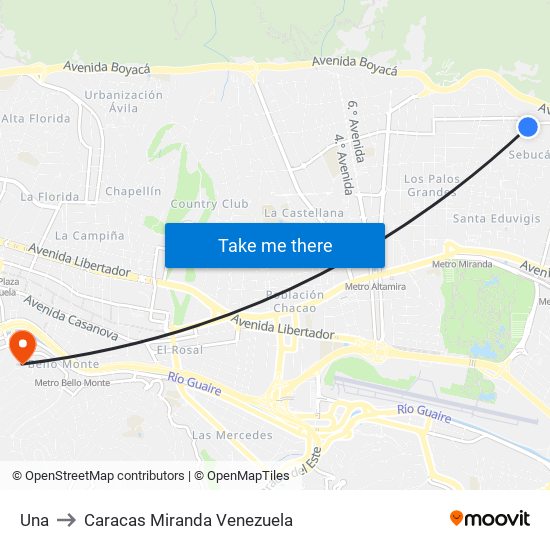 Una to Caracas Miranda Venezuela map