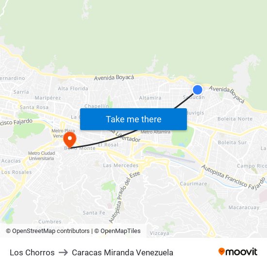 Los Chorros to Caracas Miranda Venezuela map