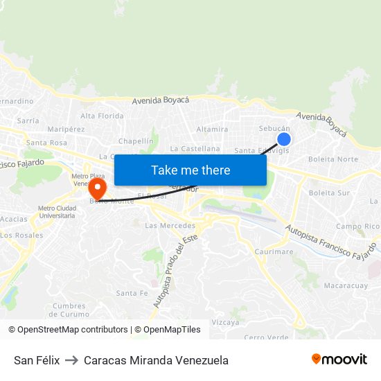 San Félix to Caracas Miranda Venezuela map