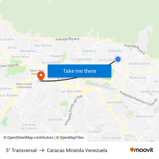 5° Transversal to Caracas Miranda Venezuela map