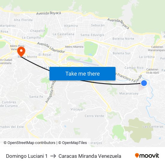 Domingo Luciani 1 to Caracas Miranda Venezuela map
