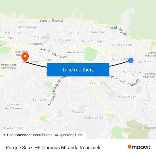 Parque Sanz to Caracas Miranda Venezuela map