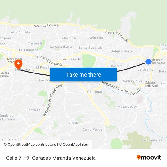 Calle 7 to Caracas Miranda Venezuela map