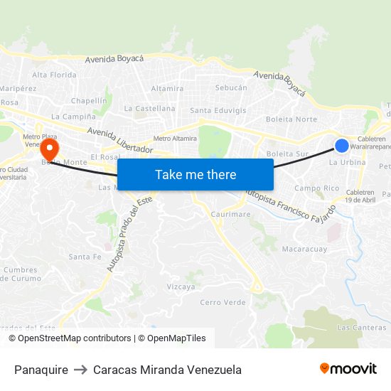 Panaquire to Caracas Miranda Venezuela map