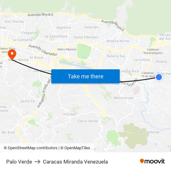 Palo Verde to Caracas Miranda Venezuela map