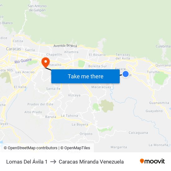 Lomas Del Ávila 1 to Caracas Miranda Venezuela map