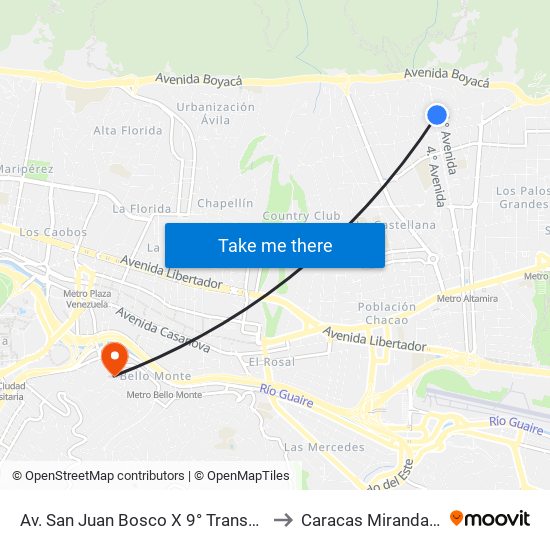 Av. San Juan Bosco X 9° Transversal De Altamira to Caracas Miranda Venezuela map