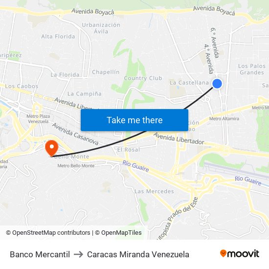 Banco Mercantil to Caracas Miranda Venezuela map