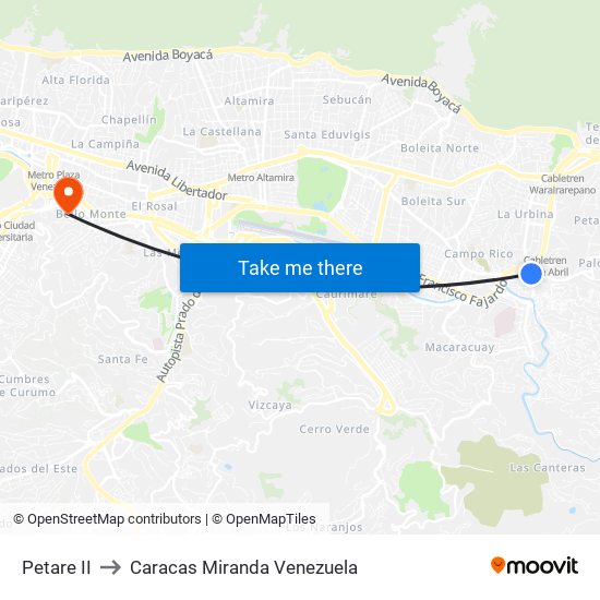 Petare II to Caracas Miranda Venezuela map