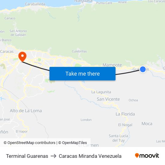 Terminal Guarenas to Caracas Miranda Venezuela map