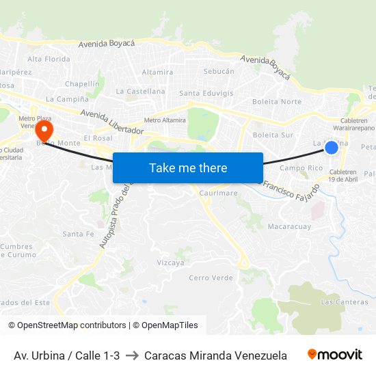 Av. Urbina / Calle 1-3 to Caracas Miranda Venezuela map
