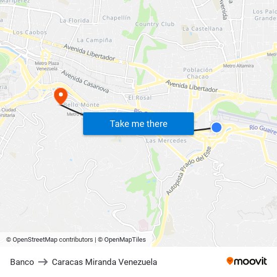Banco to Caracas Miranda Venezuela map