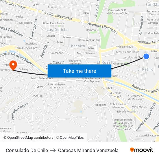 Consulado De Chile to Caracas Miranda Venezuela map