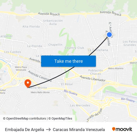 Embajada De Argelia to Caracas Miranda Venezuela map