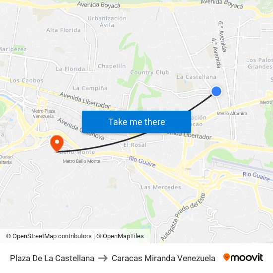 Plaza De La Castellana to Caracas Miranda Venezuela map