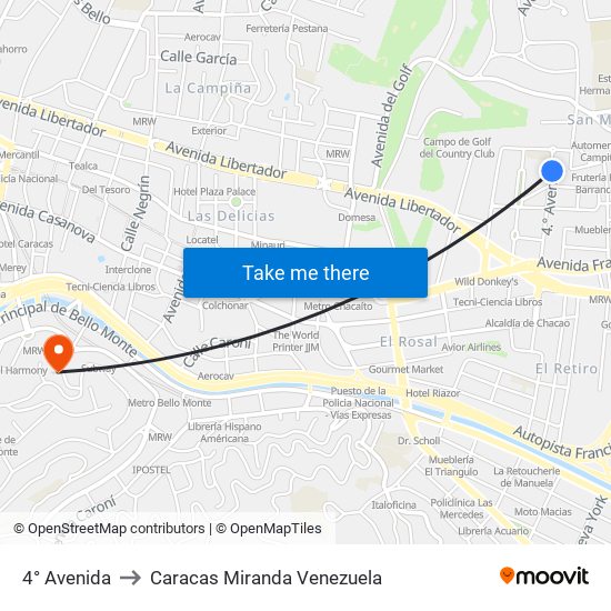 4° Avenida to Caracas Miranda Venezuela map