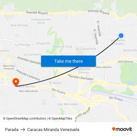 Parada to Caracas Miranda Venezuela map