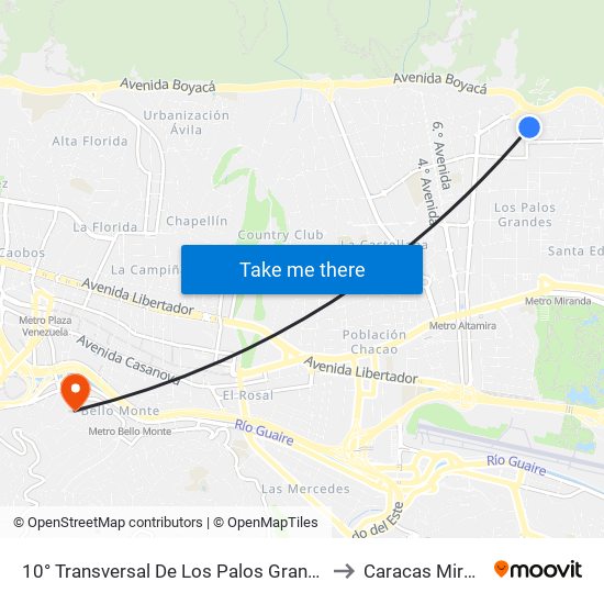 10° Transversal De Los Palos Grandes X 3° Av. De Los Palos Grandes to Caracas Miranda Venezuela map